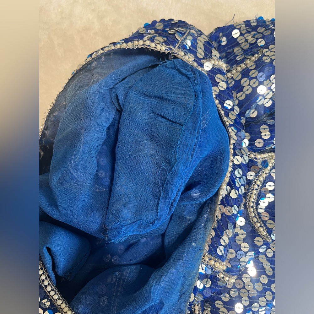 Vintage Blue Sequin Beaded Silk Dress Art Deco Midi Party Formal - Picture 16 of 16